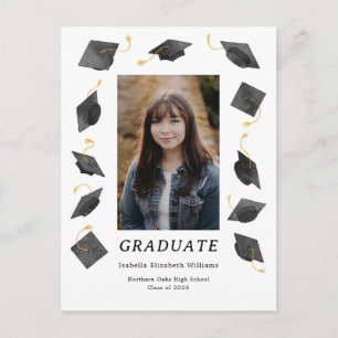Watercolor Caps Graduation Party Invitation Postcard