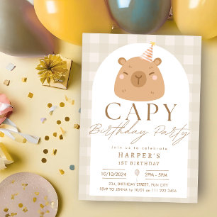 Watercolor Capybara Capy Birthday Neutral Invitation