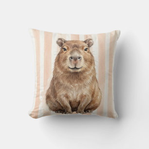 Watercolor Capybara Wildlife Portrait Throw Pillow