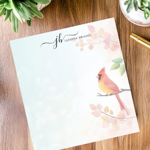 Watercolor Cardinal Autumn Branch Personalized Notepad