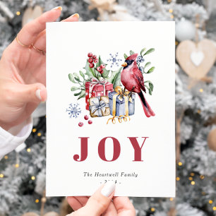 Watercolor Cardinal Bird Cute Christmas Postcard