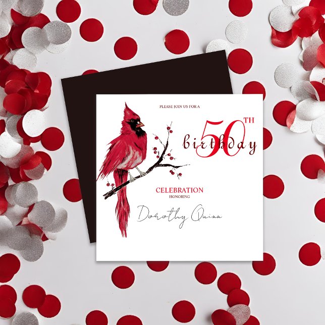 Watercolor Cardinal Birthday Party Invitation (Creator Uploaded)