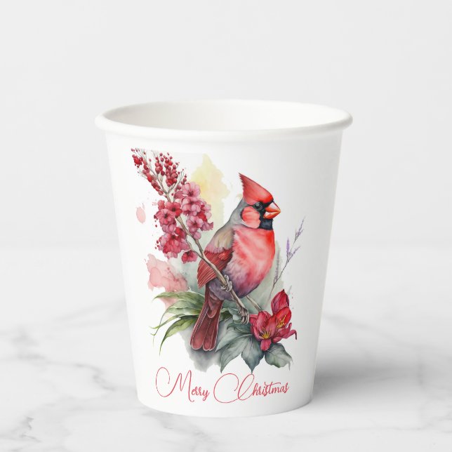 Watercolor Cardinal Christmas  Paper Cups (Front)