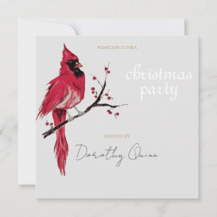 Watercolor Cardinal Christmas Party Invitation