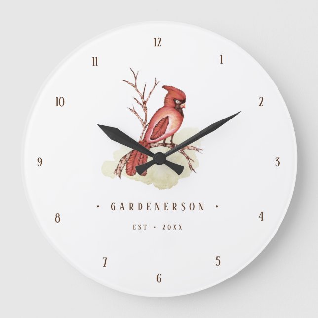 Watercolor Cardinal Custom Large Clock (Front)