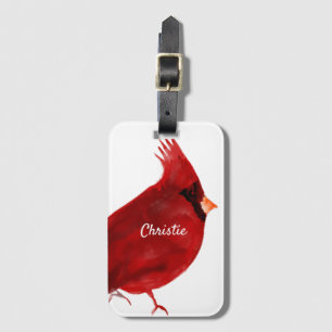 Watercolor cardinal deep rich red saturated luggage tag