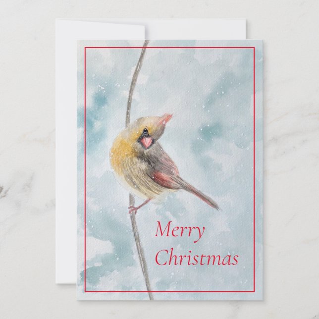 watercolor cardinal in snow Christmas card (Front)