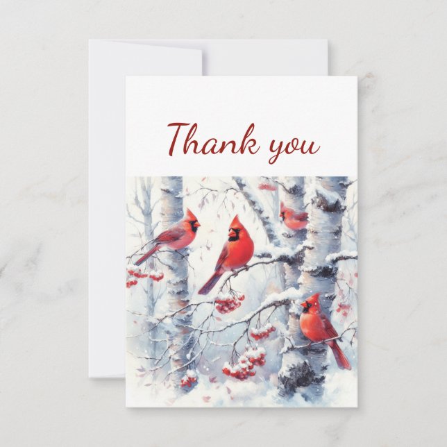 Watercolor Cardinal Red Bird Wildlife Nature  Thank You Card (Front)