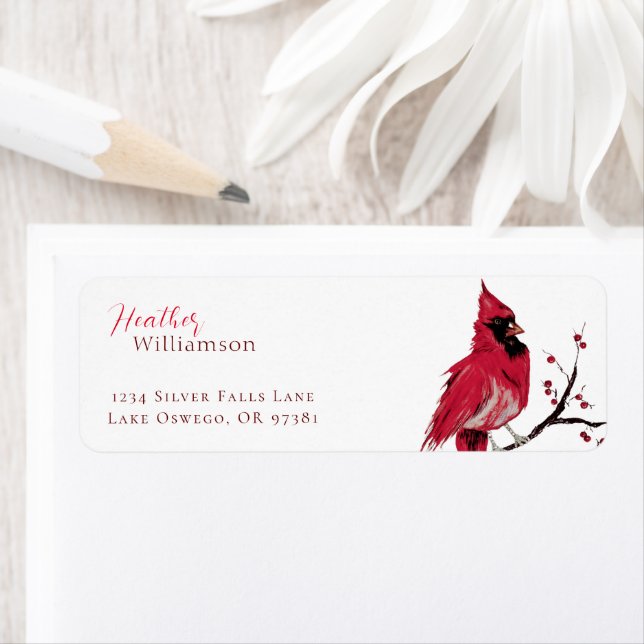 Watercolor Cardinal Return Address (Insitu)