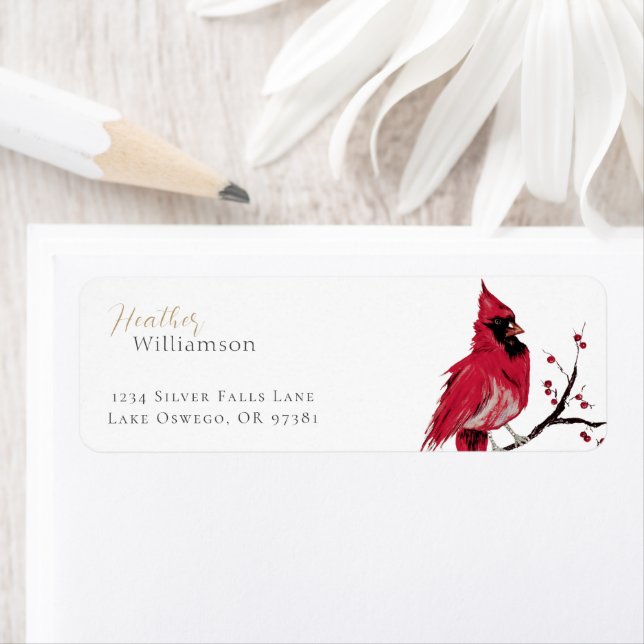 Watercolor Cardinal Return Address (Insitu)