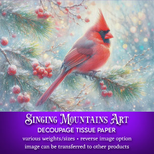 Watercolor Cardinal Snowy Forest Decoupage Tissue Paper