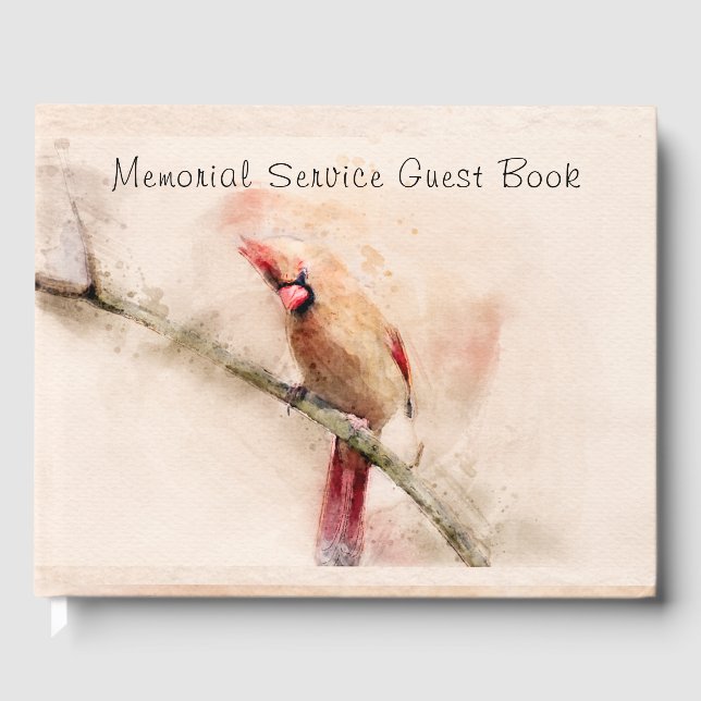 Watercolor Cardinal Sympathy In Memory Guest Book (Front)