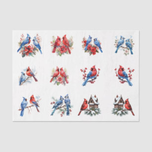 Watercolor Cardinals Blue Birds Elements Decoupage Tissue Paper