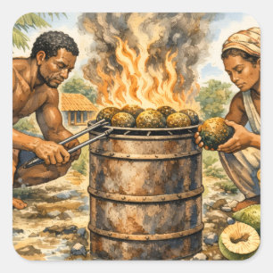 Watercolor Caribbean Breadfruit Scene Square Sticker