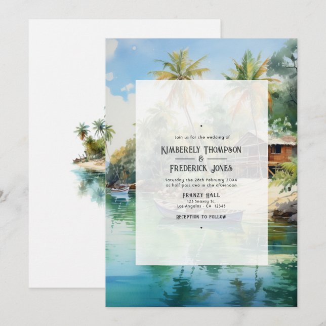 Watercolor Caribbean Destination Wedding Invitation (Front/Back)