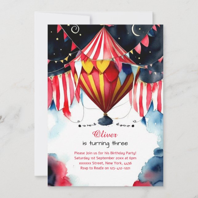 Watercolor Carnaval Circus 1st Birthday Invitation (Front)
