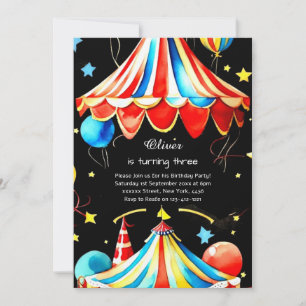 Watercolor Carnival Circus Anniversaire Invitation