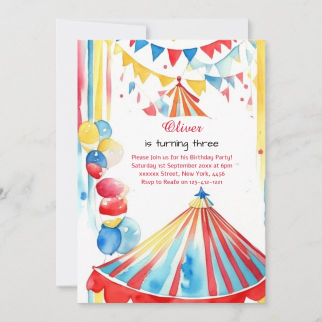 Watercolor Carnival Circus Anniversaire Invitation (Devant)