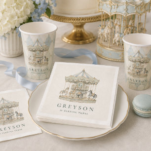 Watercolor Carousel Storybook Birthday Napkin