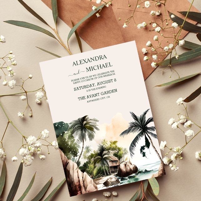 Watercolor Carraibean Destination Wedding Invitation (Creator Uploaded)