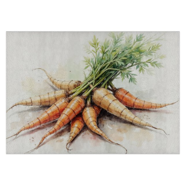 Watercolor Carrot Glass Cutting Board (Front)