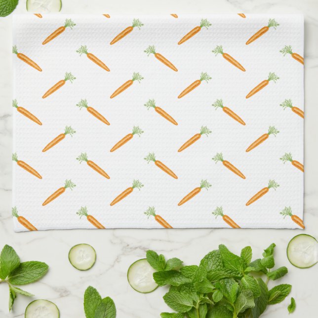 Watercolor Carrot Vegetable Pattern Kitchen Towel (Folded)