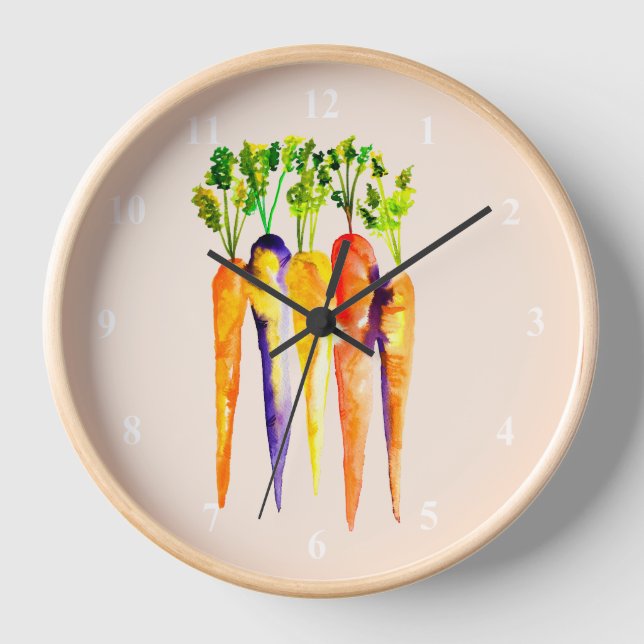 Watercolor carrots cute vegetables clock (Front)