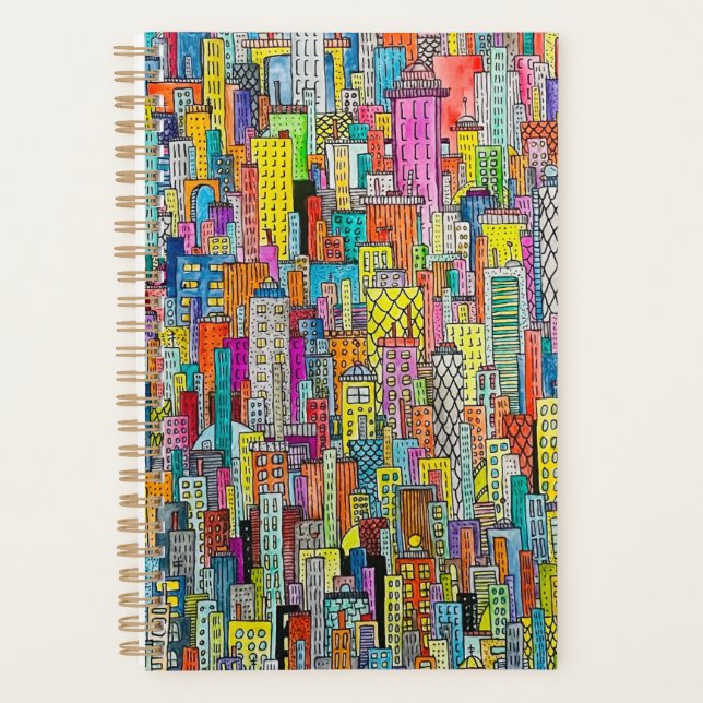 Watercolor Cartoon Cityscape Illustration Planner (Front)