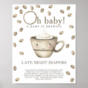 Watercolor cartoon coffee, Late night diapers game Poster
