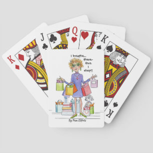Watercolor Cartoon Woman Will Breathe and Shop Playing Cards