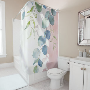 Watercolor Cascading Eucalyptus Branches Shower Cu