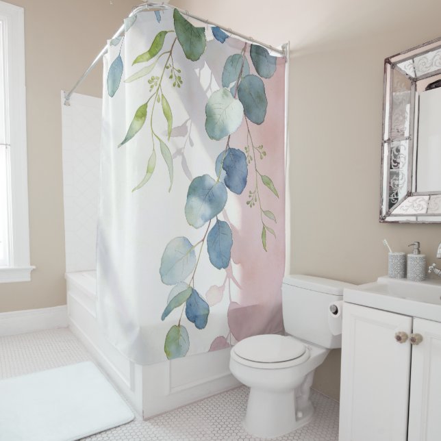 Watercolor Cascading Eucalyptus Branches Shower Cu (In Situ)