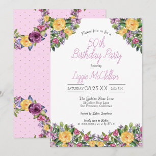 Watercolor Cascading Floral Bouquet Birthday Party Invitation