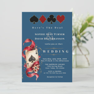 Watercolor Casino Night Navy Burgundy Wedding Invitation