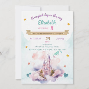 Watercolor Castle Clouds Stars Birthday   Invitation
