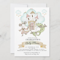 Watercolor Castle Princess Dragon Invitation