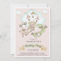 Watercolor Castle Princess Dragon Pink Birthday