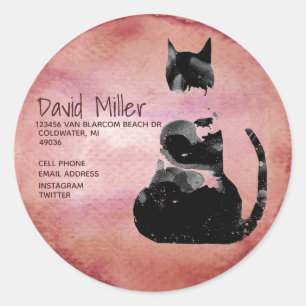 Watercolor Cat Address Instagram Twitter Info Clas Classic Round Sticker