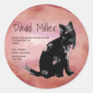 Watercolor Cat Address Instagram Twitter Info Classic Round Sticker