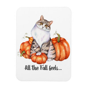 Watercolor Cat and Pumpkins Fall Feels Magnet
