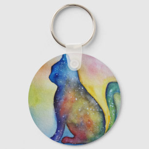 Watercolor Cat Art Key Ring
