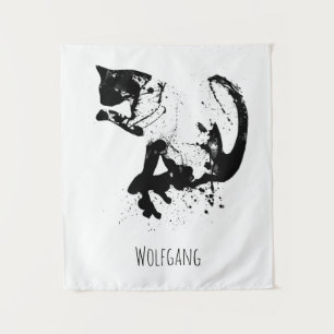 Watercolor Cat, Black Cat, Minimal, Black & White Tapestry