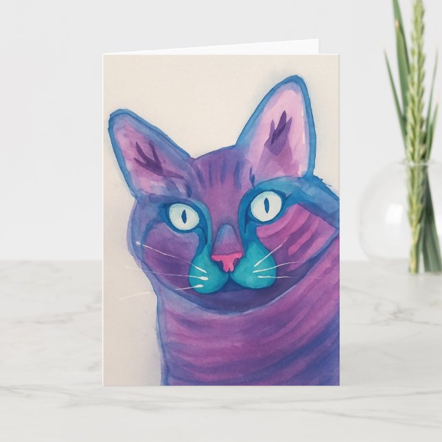 Watercolor Cat Blank Greeting  Card (Front)
