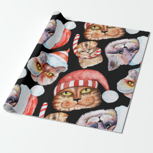 Watercolor Cat Christmas Pattern Wrapping Paper