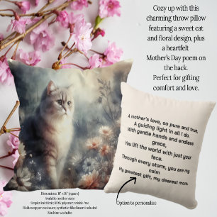 Watercolor Cat & Floral - A Mother's Love Throw Pillow