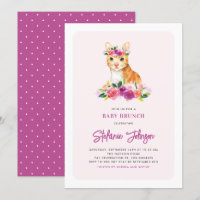 Watercolor Cat Floral Pink Baby Shower Brunch