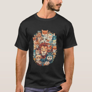 Watercolor Cat Fox Lion Art Animal Lovers T-Shirt