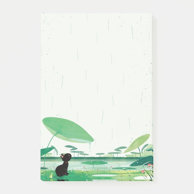 Watercolor Cat Frog In the Rain Post-it Notes (Front)