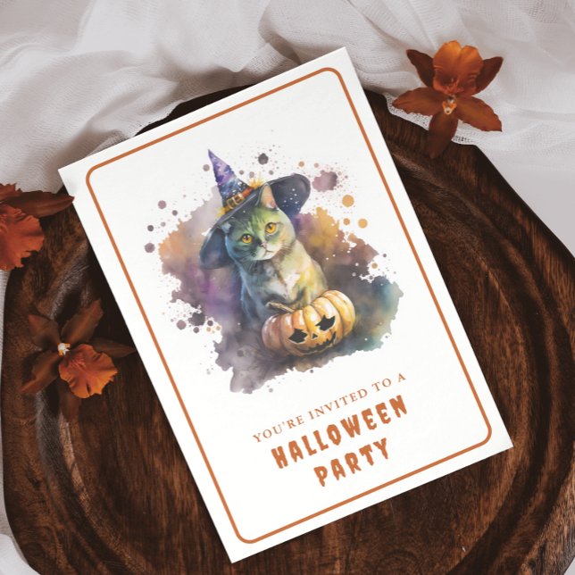 Watercolor Cat Halloween Invitation Card (Creator Uploaded)
