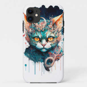 Watercolor cat in steampunk style  iPhone 11 case